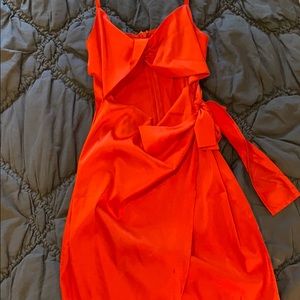 red satin tie mini dress